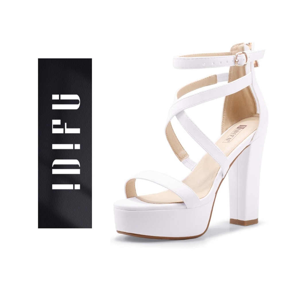 IDIFU Women's Platform Chunky White High Heels